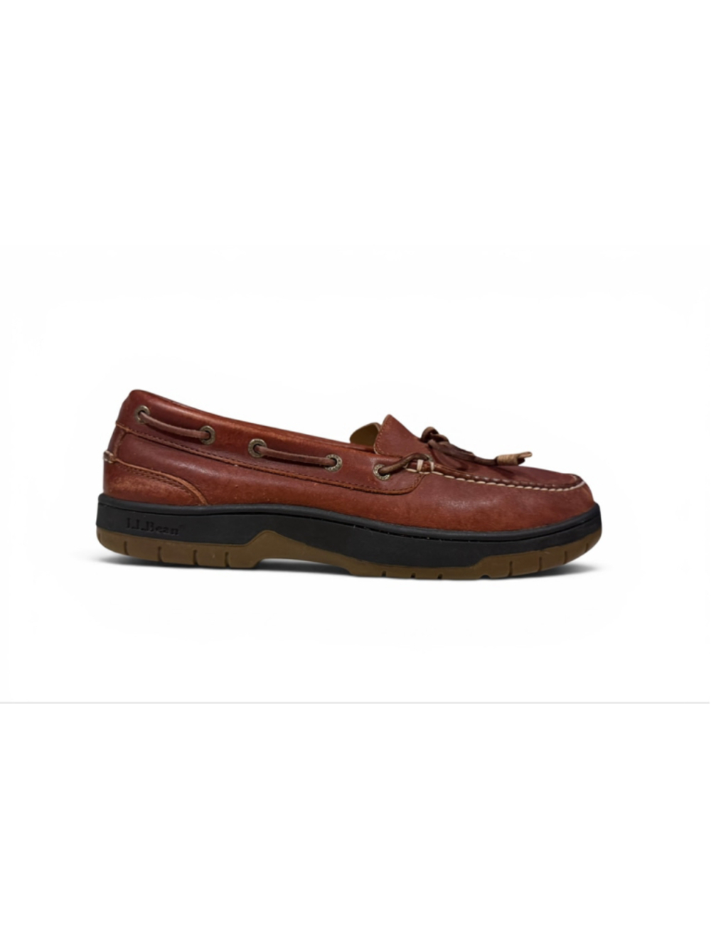 Vintage 90s L.L.Bean Men’s Leather Boat Shoes 10.5M Brown Moc Toe Deck Loafers - Picture 1 of 9